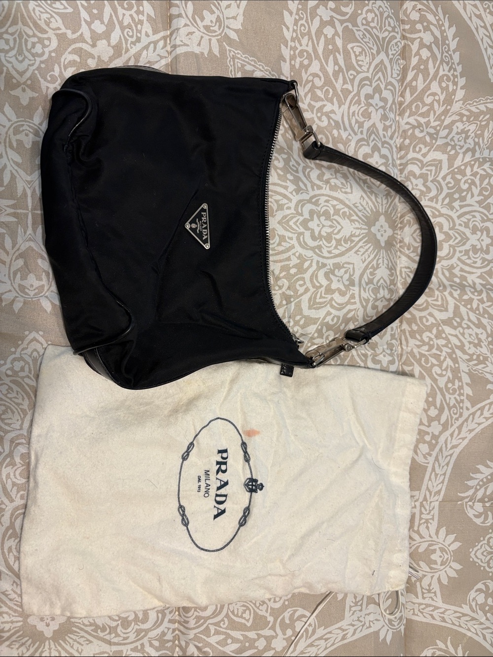 Prada Black Nylon Shoulder Bag with Logo Plaque